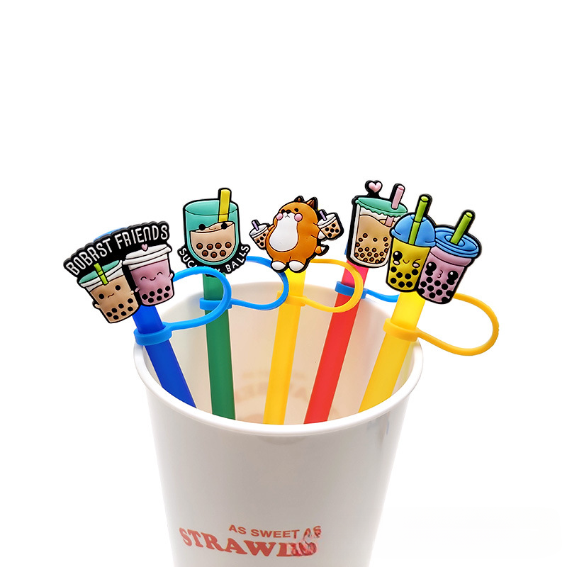Wholesale 10PCS Cartoon Beverage Silicone Straw Tube Cap